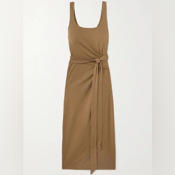 Vince Pima Cotton Jersey Wrap Tie Midi Dress Brown Small I - Picture 1 of 10